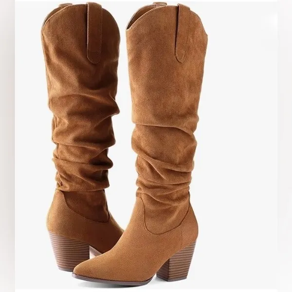 Women's Slouchy Mid-Calf Tan Faux Suede Boot Size 7 - Image 5