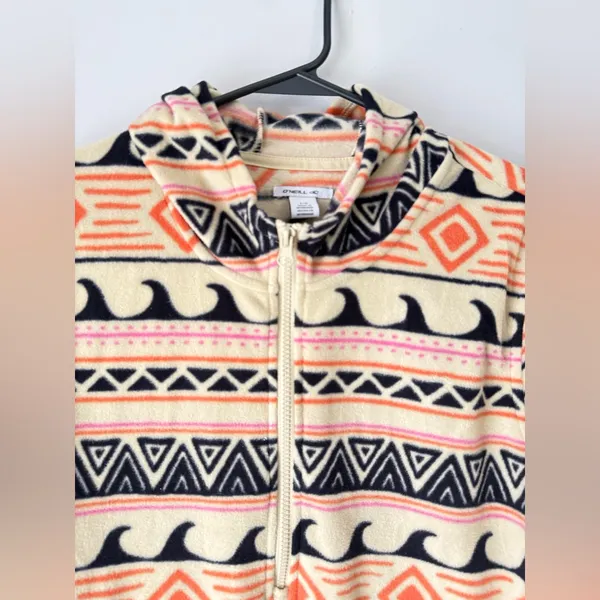 O’Neill Half Zip Fleece Pullover Hoodie Waves Pattern Multi Color Hippie Boho L - Image 3