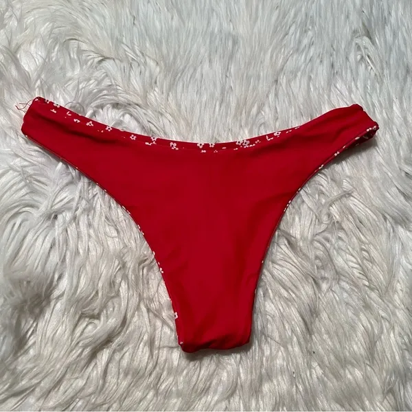 Women's Reversible Bikini Bottom Red White Ditsy Floral High Cut High Waist‎ - Image 9