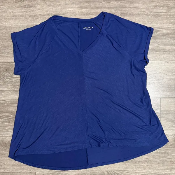 Ava & Viv Womens 3X T-Shirt Cobalt Blue V-Neck Slub Knit High-Low Cuffed Comfort - Image 12