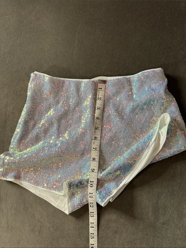 Iridescent Silver Sequin Women’s High-Waist Party Festival Shorts SMALL NWOT - Image 9