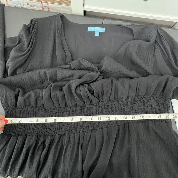 Draper James RSVP Plus 1X Smocked Waist Dress Surplice V-Neck Black‎ Long Sleeve - Image 14