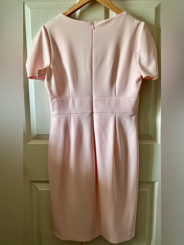 DKNY Pink Pleated Short Sleeve V-Neck Sheath Dress Sz 10 Autumn Wedding Guest - Image 9