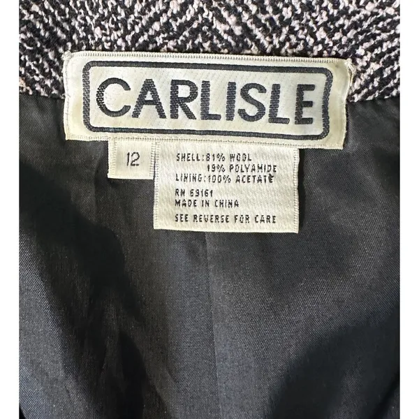 Vintage Carlisle Black White Marled tweed herringbone Pant Suit Wool Blend 12 - Image 15