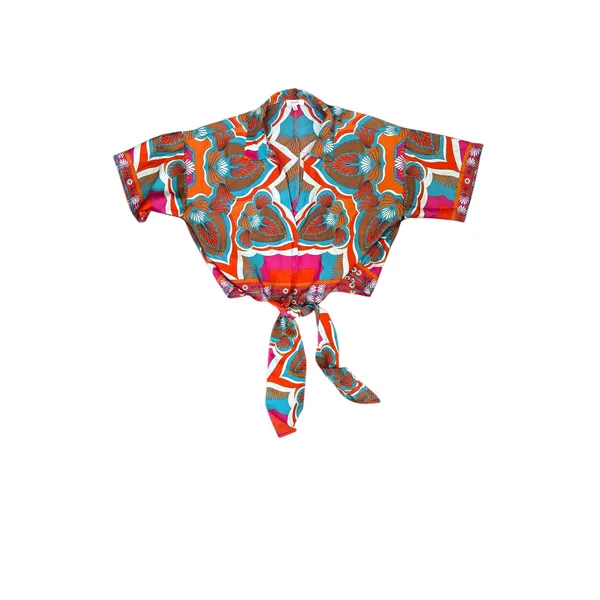 Peach Womens XL Multicolor Geometric Medallion Print Front Tie Crop‎ Top - Image 3