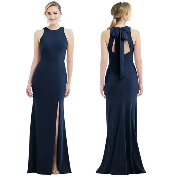 Dessy Collection Midnight Blue Bow Back Mermaid Evening Gown Dress 4 Style 3084S - Image 2