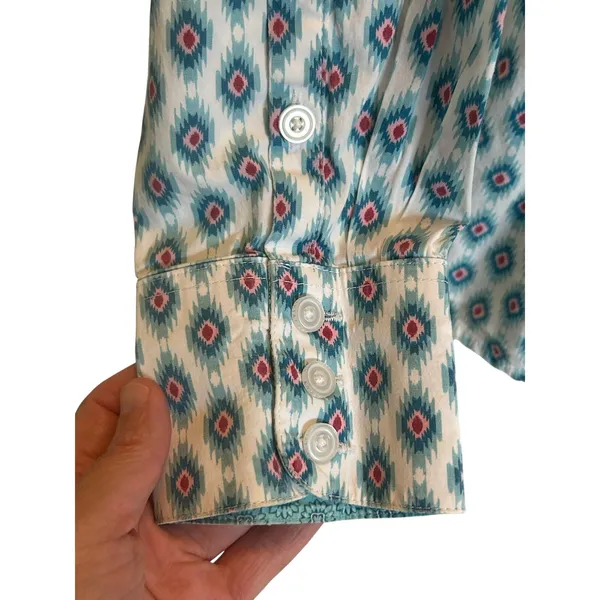 Ariat Kirby stretch long sleeve button up shirt Large teal pink country cowgirl - Image 6