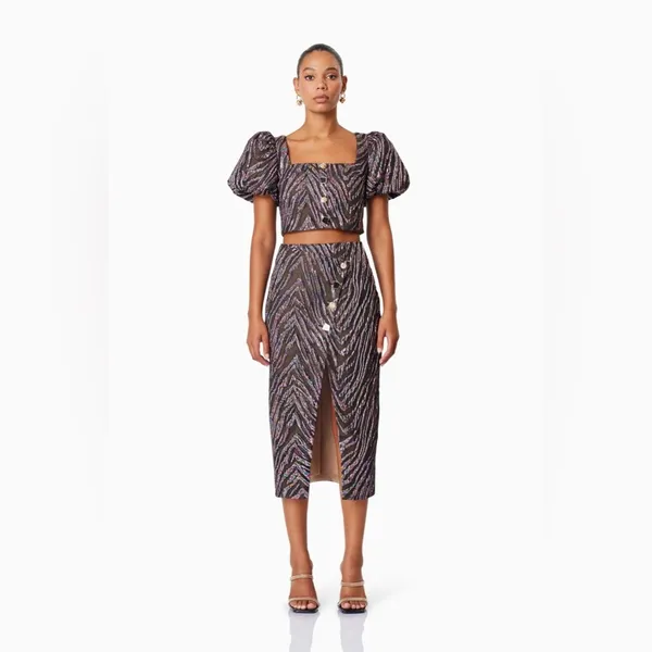 Elliatt Mikayla Crop Top and Maxi Skirt Two Piece Set In Purple Multi Small NWT - Image 3