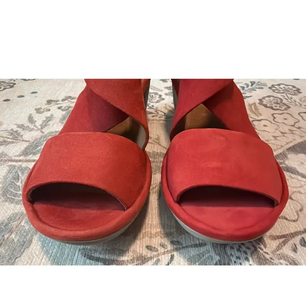 Clarks Clarene Glamor Red Leather Wedge Sandals Size 6 - Image 2