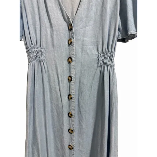 Zara Midi‎ Button UP Dress Lyocell Denim Lightweight V-Neck Women's Size Small - Image 7