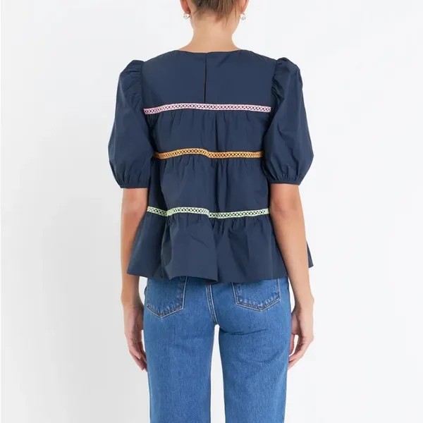 English Factory Navy Top with Multicolor Accents - Image 3
