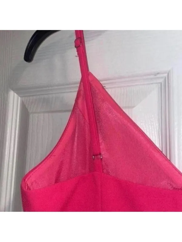 ✅NWT Do+Be Pink Spaghetti Strap Asymmetric Hem Fitted Hot Pink Dress - Image 9