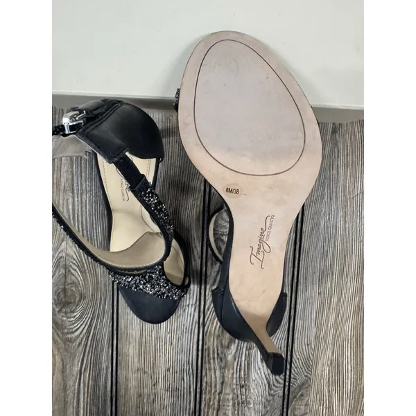 Imagine Vince Camuto BLACK Glitter T-Strap Stiletto Sandal Heels SHOES SZ 8 - Image 8