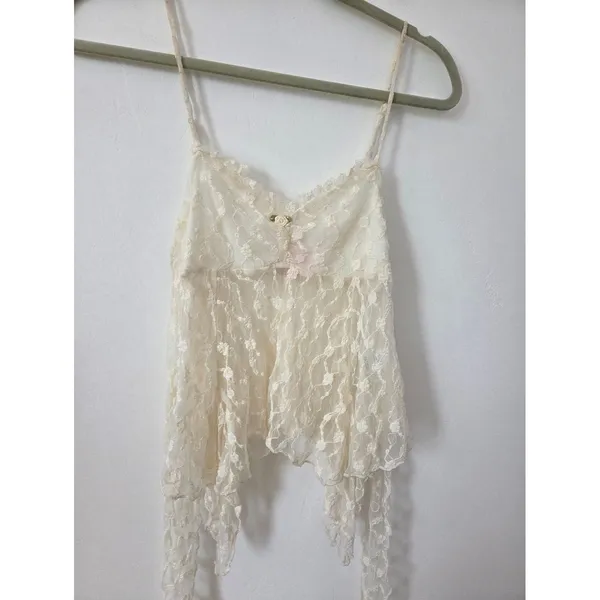 Nectar Lace Top Ivory Cream Fairy Festival Angel Coquette Sheer Y2K 90s Small - Image 9