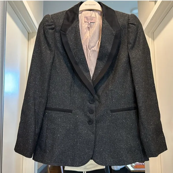 Rebecca Taylor Wool Silk Gray Notch Lapel Herringbone Blazer Women’s Size 8 - Image 3