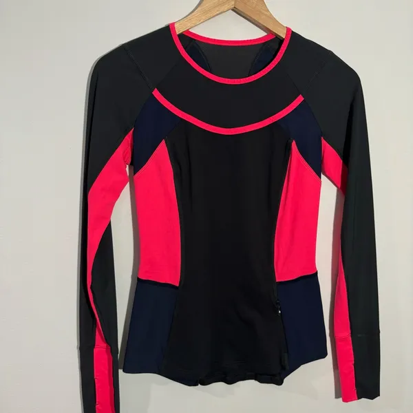 Lululemon Trail Bound Long Sleeve Deep Coal‎ Deep Navy Electric Coral Size 4 - Image 8