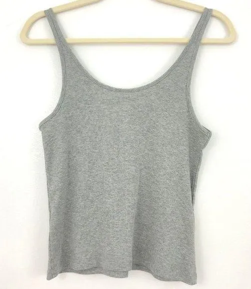 Abound New Cropped Henley Tank Top Scoop Neck Ribbed Heather Grey - Image 4