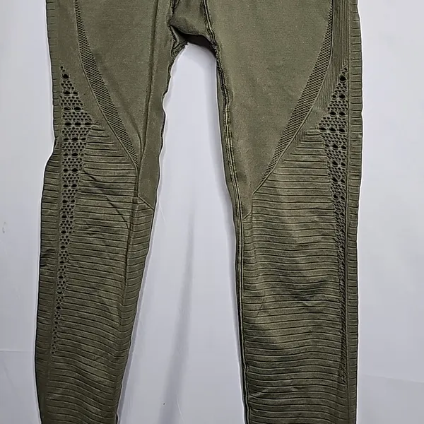Gymshark olive green detailed seamless pull on stretchy workout leggings sz Med - Image 4