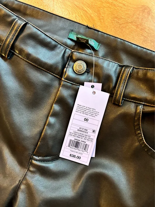 Wild Fable Dark Brown Faux Leather Pants Size 00 (14/28) New With Tags High Rise - Image 2