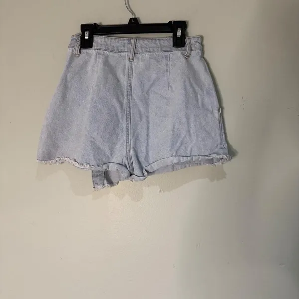 Forever 21 Denim Mini Skirt Frayed Hem Asymmetrical‎ Wrap Light Wash S - Image 2