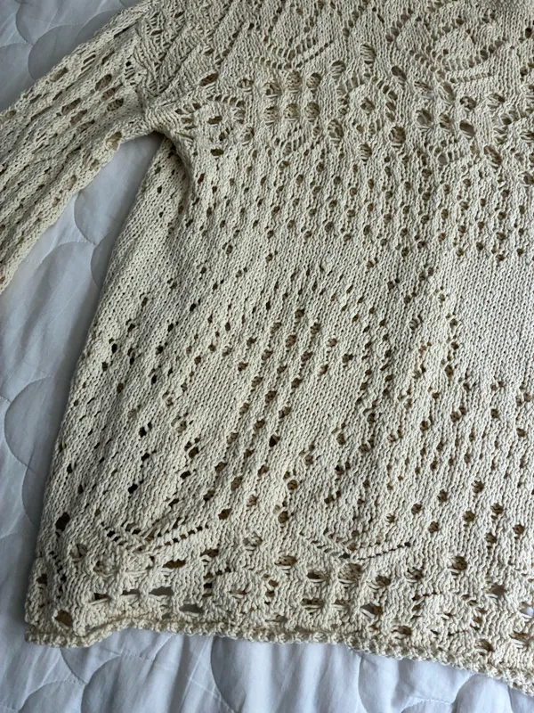 Free People Cream Open Knit Oversized Sweater - Image 3