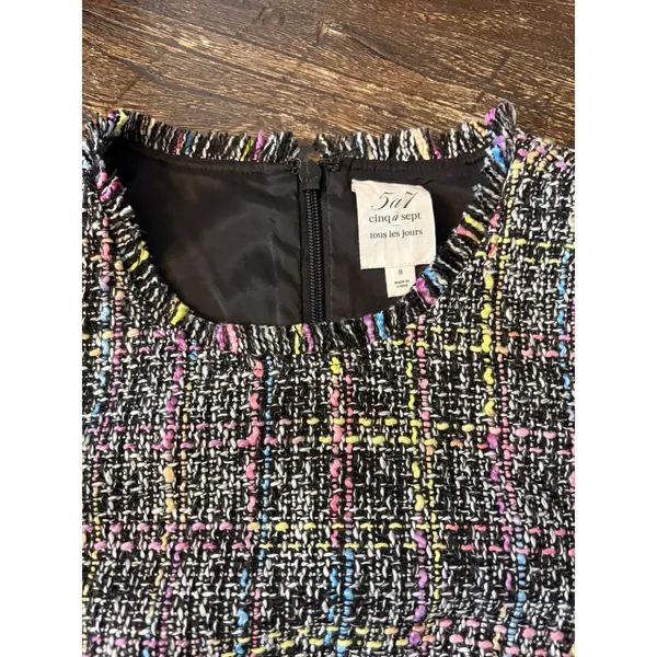 Cinq à Sept Rochelle Tweed Minidress Womens‎ 8 Multicolor Belted Fringe - Image 6