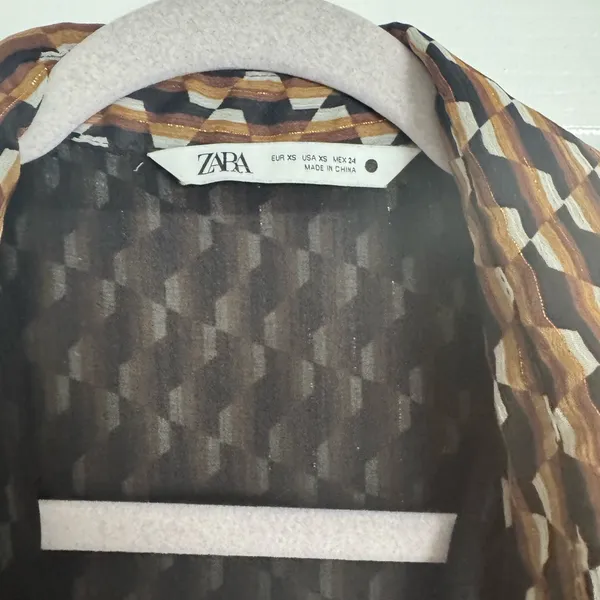 Zara | Dresses | Zara Retro Geo Print brown & Black button down tie dress XS - Image 10