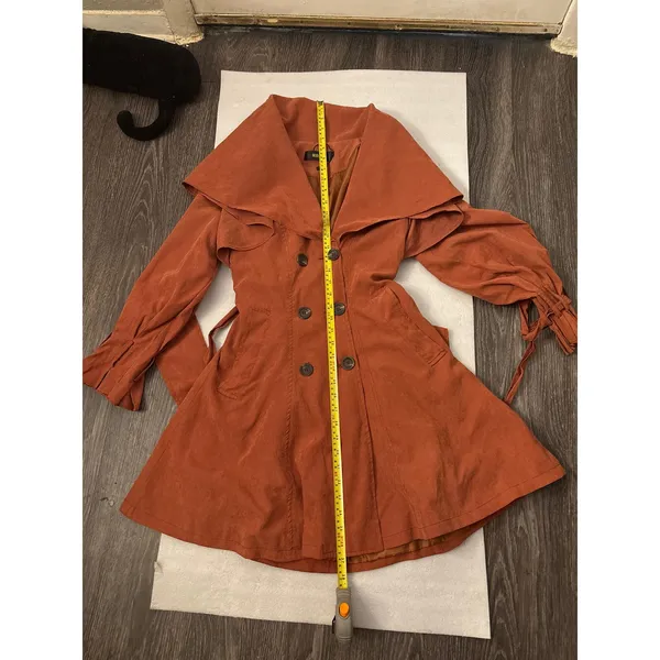 Brown Double Breasted Capelet Trench Coat S NEW Classic Retro Glam Preppy Retro - Image 9