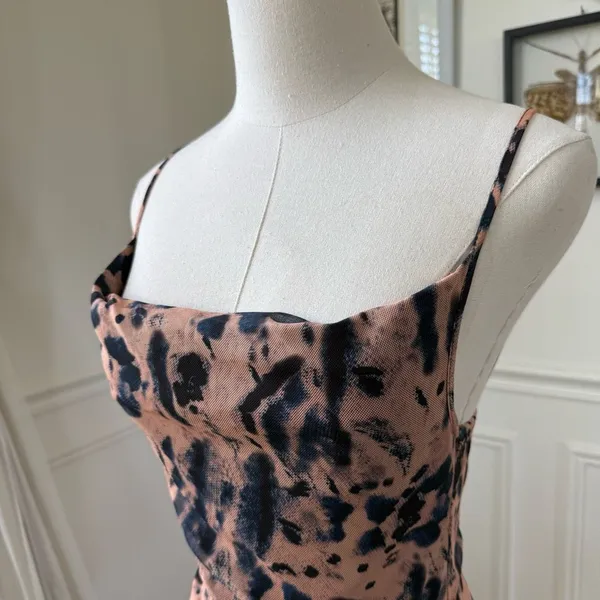 Pretty Little Thing Mesh Bodycon Ruched Mini Dress Dark Blue Beige Peach 4 - Image 6