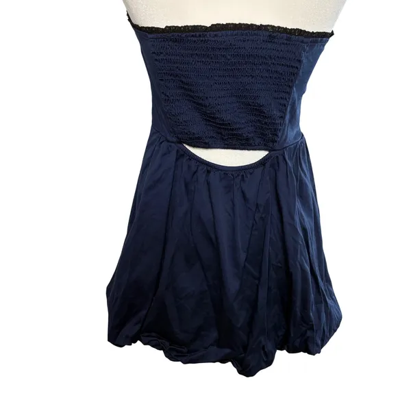 Altar'd State Strapless‎ Babydoll Mini Dress Lace Trim Blue Bubble Hem Sz M USA - Image 6