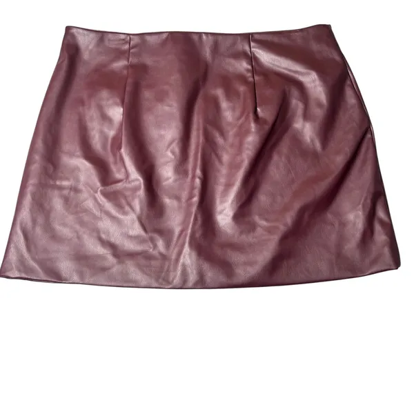 New A‎ New Day Faux Leather Mini Skirt Womens 12 Burgundy Maroon Party Night Out - Image 4