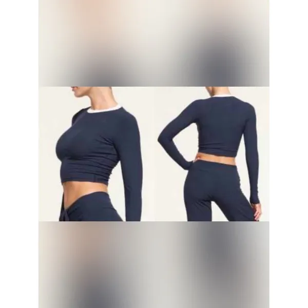 SKIMS Soft Lounge Wine Ribbed Long-Sleeve Ringer Cropped Crew White Neck Trim - Image 2