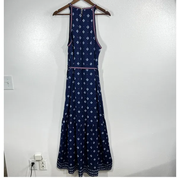 C. Wonder Halter Maxi Dress Womens 14 Blue Geometric Ikat‎ Tiered Boho Summer - Image 3