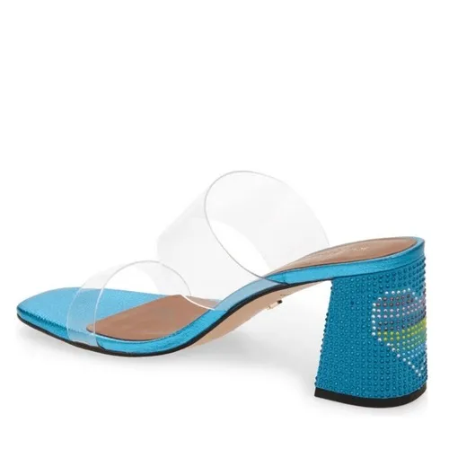 Kurt Geiger Party Clear Block Heel Sandal Glass Slipper Barbie Blue Size 8.5, NW - Image 7