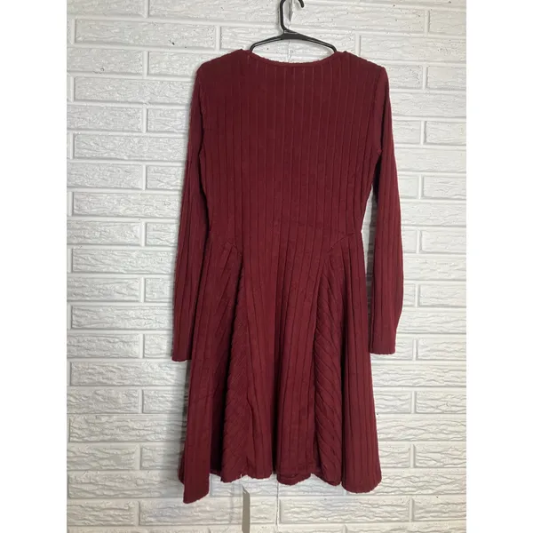 Halara Fit and Flare Dress Womens M Burgundy Red NWT Ribbed Long Sleeve‎ V-Neck - Image 6
