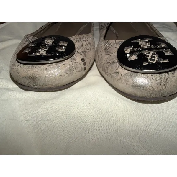 TORY BURCH Silver Snakeskin Leather Ballet Flats Size 7 leather D - Image 5