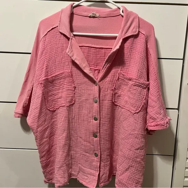 POL Short Sleeve Button Up Bubblegum Pink - Image 2