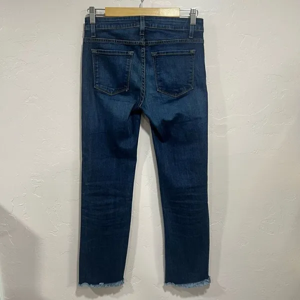 Hi-Low Straight Leg Frayed Hem Denim Pants in Medium Wash - Image 3