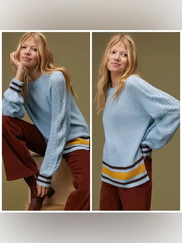 Anthropologie Sky Striped Sweater Size‎ Medium - Image 2