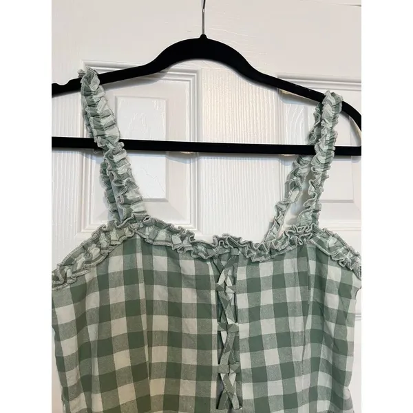 Hesperus Gingham Pattern Ruffle Top Sleeveless Mini Dress Medium - Image 4
