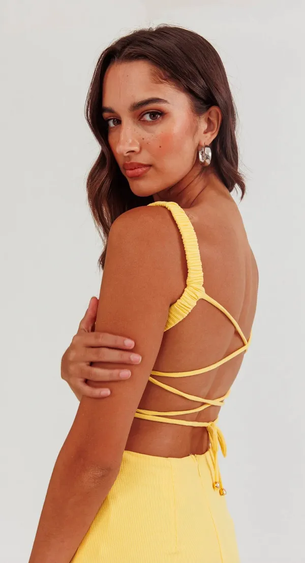 Selfie Leslie Dream Crush Lace Up Lemon Small NWT - Image 2