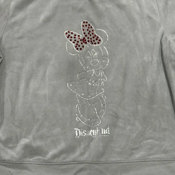 Disney Parks Disneyland Minnie Mouse Velour‎ Rhinestone Zip Up Hoodie Gray XL - Image 6