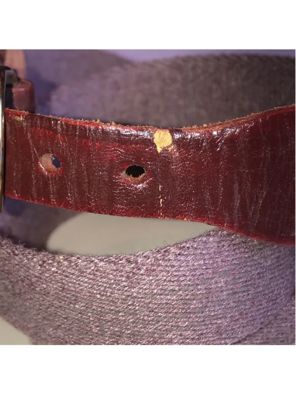 Vintage Woven Fabric and Brown Burgundy Leather Belt - Image 2