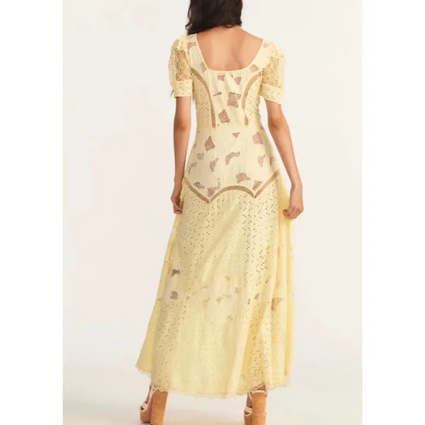 NWT‎ LoveShackFancy Nella EyeletPatchwork Maxi Dress Yellow Sz 2 $695 - Image 4
