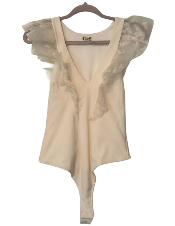 NWOT Free People Intimately Paper Planes Balletcore Ivory Ruffle Bodysuit Sz XS - Image 3