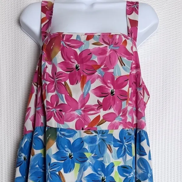 Tiered Floral Maxi Dress Square Neck Smocked Bodice Strappy Summer Vacation - Image 3