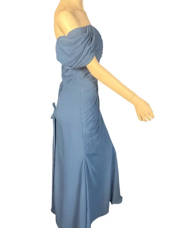 Ryanth Asymmetrical Off Shoulder Ruched Bodice Chiffon Evening Gown Blue 12 NWT - Image 6