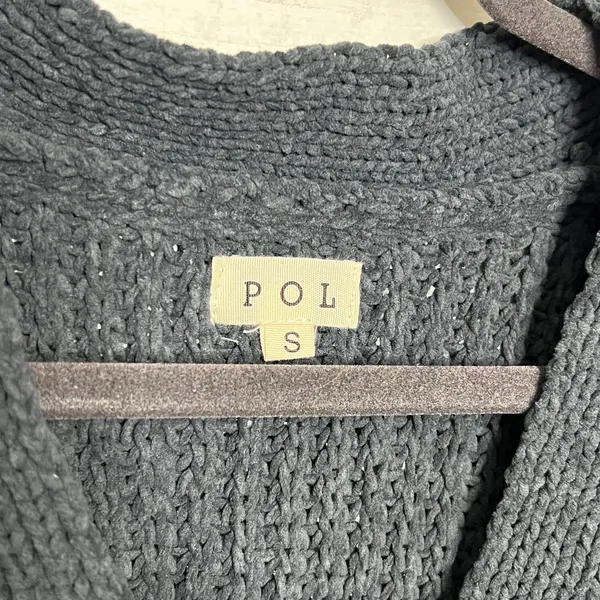 POL Chunky Knit Cardigan Sweater Small Black Flower Button Front Boho Textured - Image 4