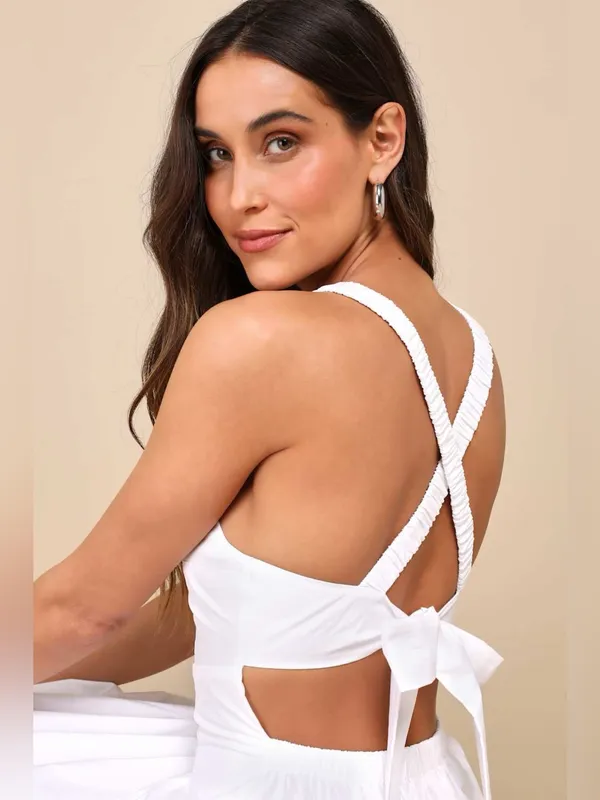 Lulu's Strolling Sicily White Pleated Backless Midi Dress With Pockets - Image 3