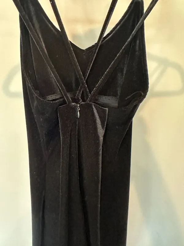 Black Velvet Slip Dress Criss Cross Straps Mini Bodycon - Image 4